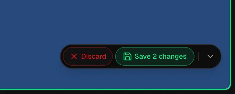 The floating edit button at the bottom right of the preview, showing Discard and Save 2 changes.